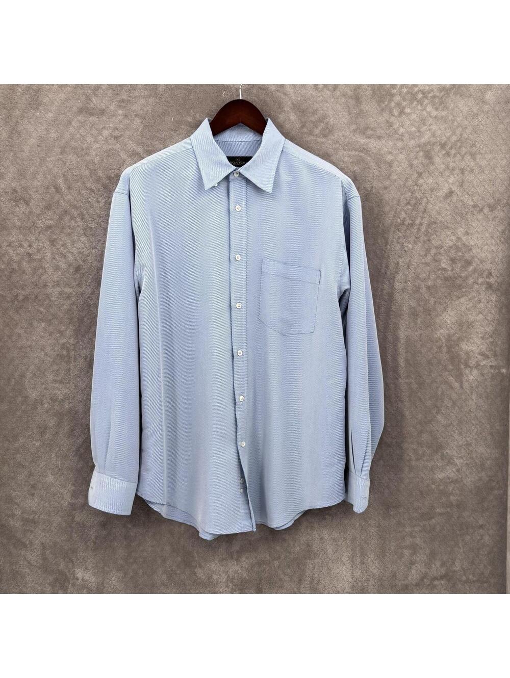 Bugatchi Uomo Shirt Mens Large Blue Stripe Long Sleeve Button Front Dress Modal